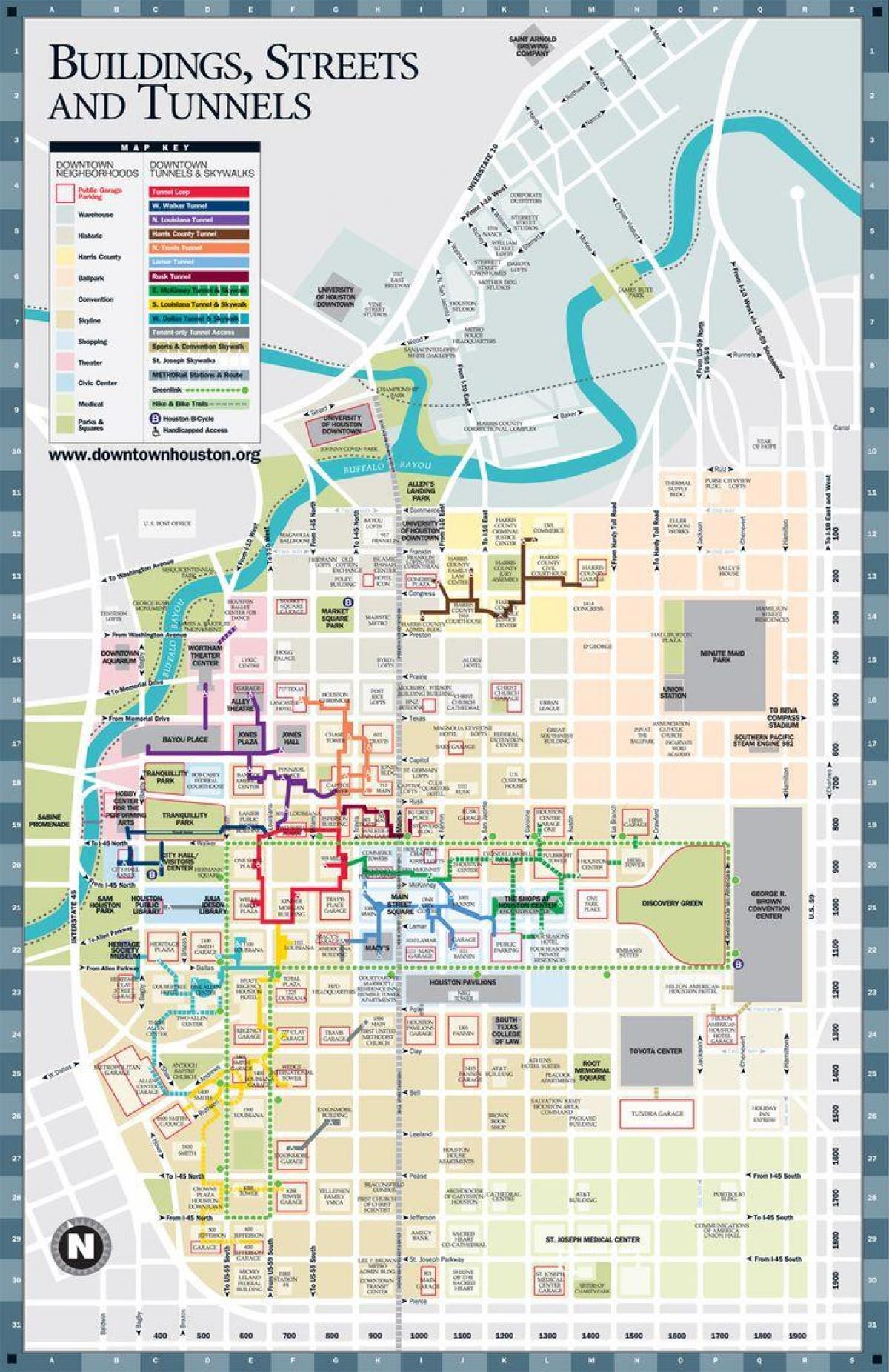 downtown Houston tunnel karta