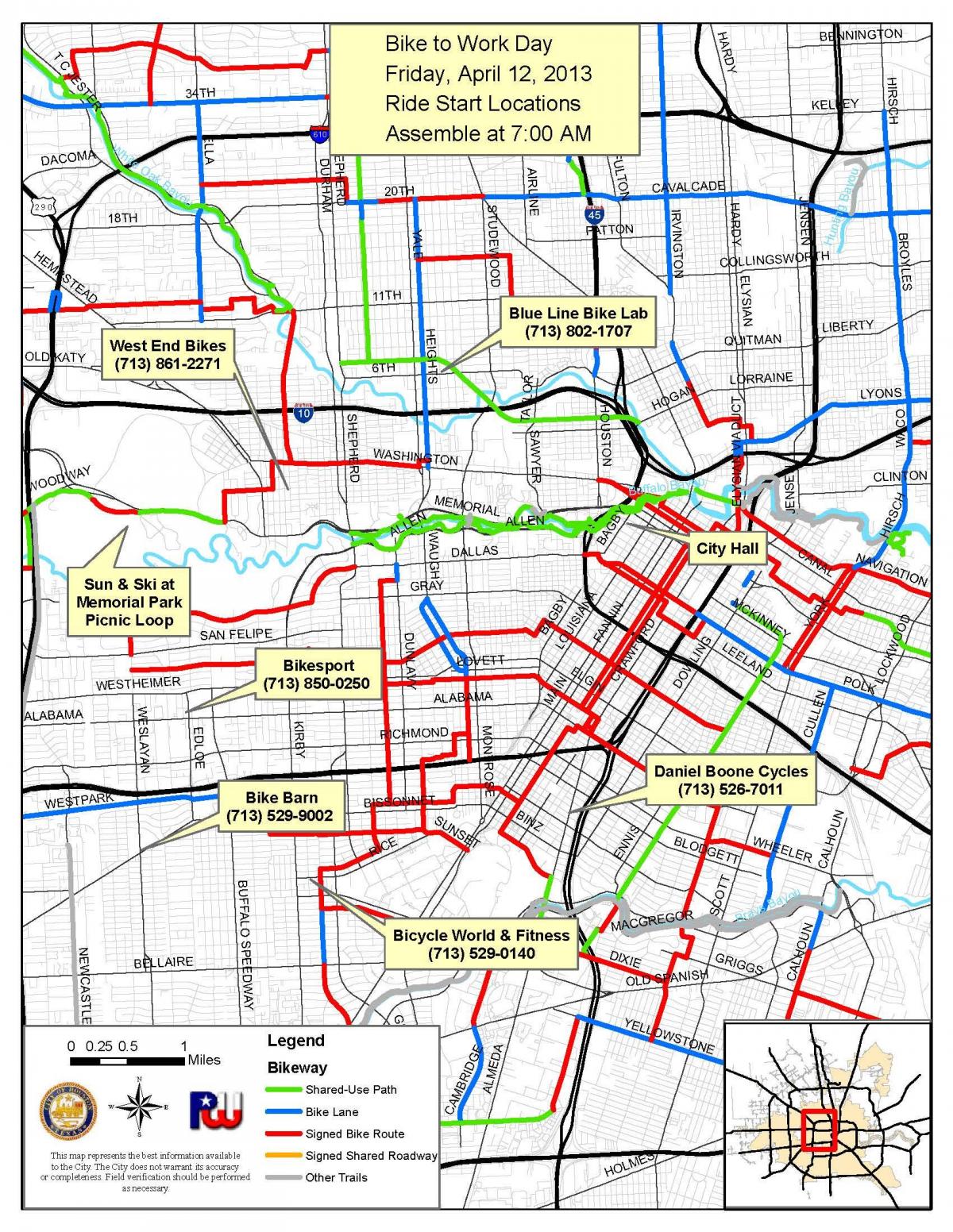 cykelvägar Houston karta