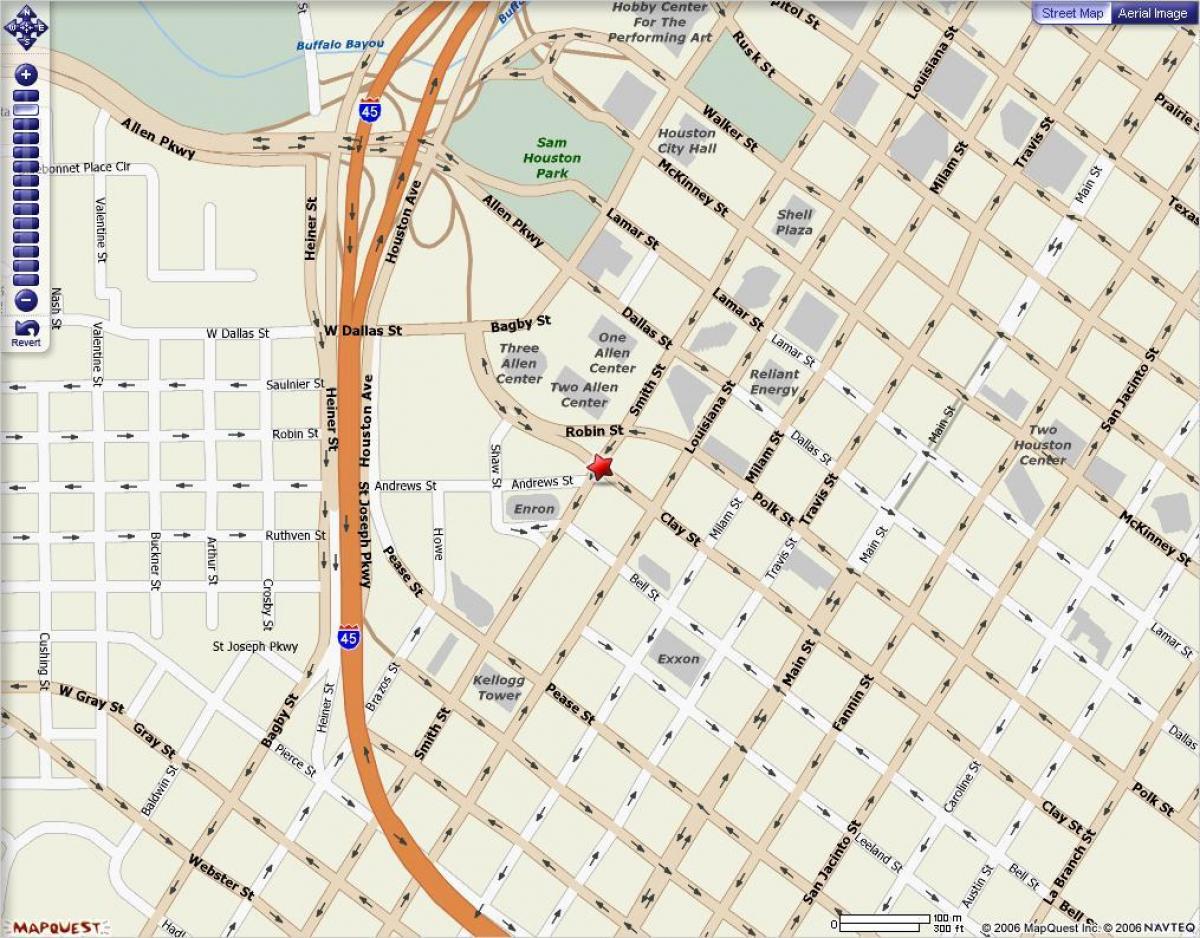 karta över centrala Houston