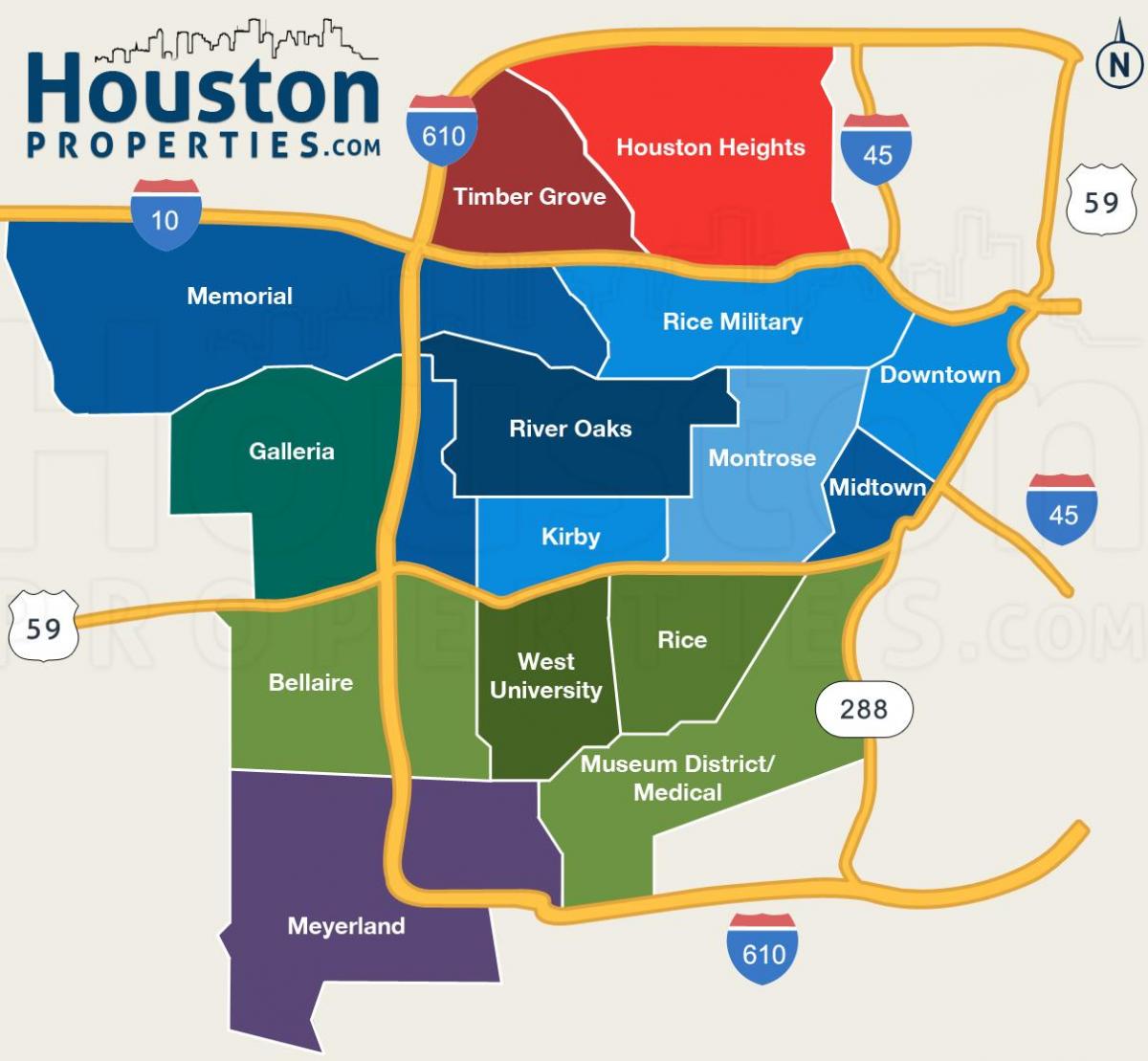 karta över stadsdelar Houston