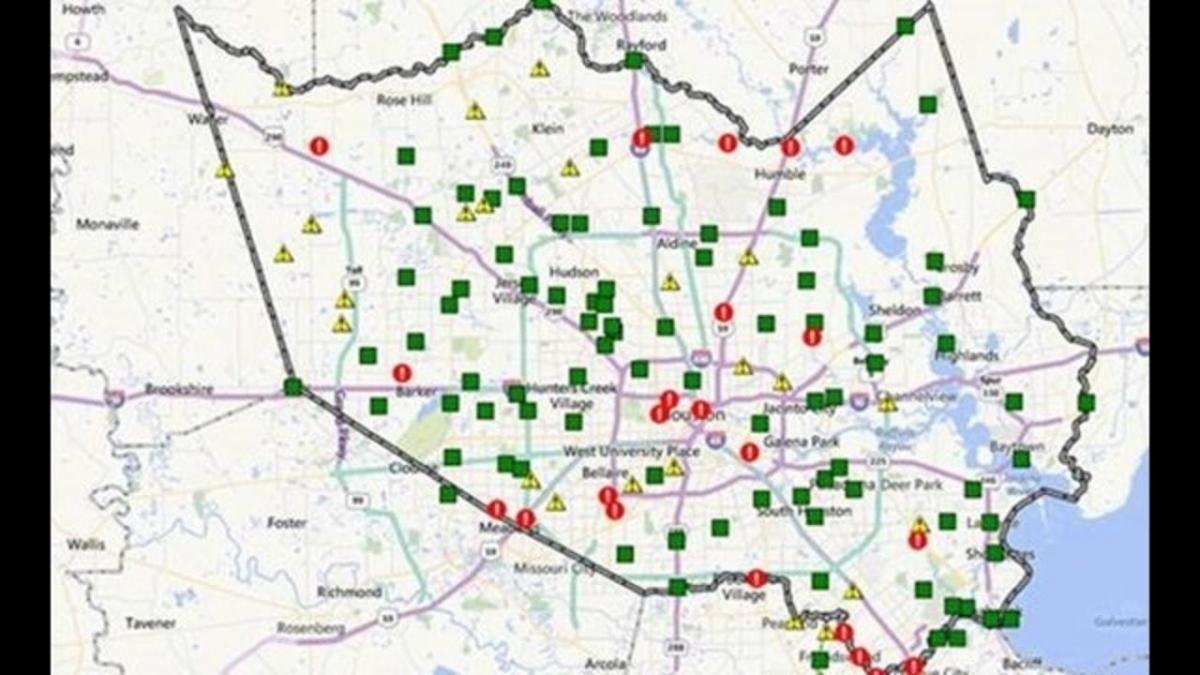 karta över översvämmade områden i Houston