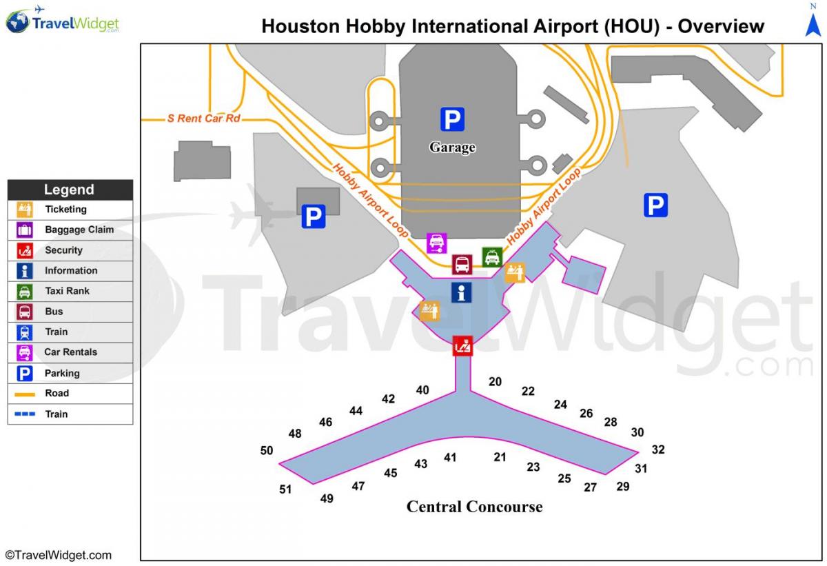 Houston airport terminal en karta