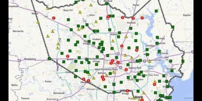 Karta över översvämmade områden i Houston