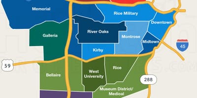 Karta över stadsdelar Houston