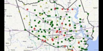 Karta över översvämmade områden i Houston